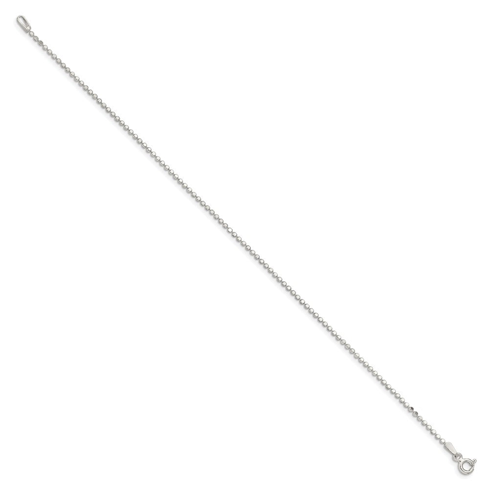 Sterling Silver 1.15mm Square Fancy Beaded Chain Anklet 10 inches