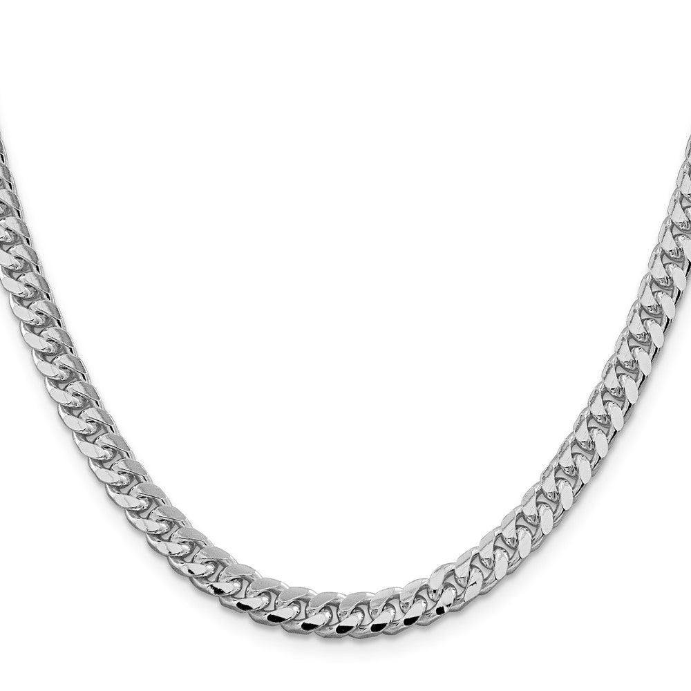 Sterling Silver Rhodium-plated 6mm Domed w/ Side D/C Curb Chain 24 Inches