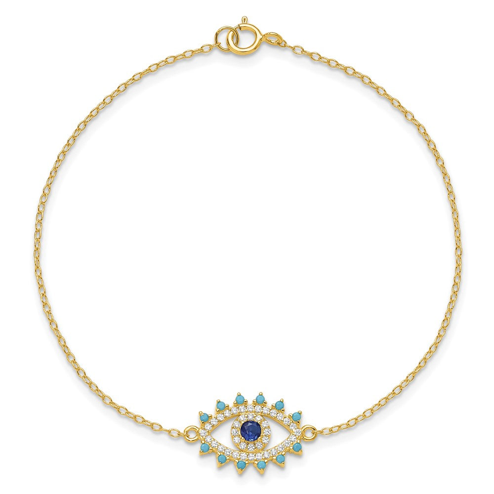 Sterling Silver Gold-tone Glass and Glass Crystal Evil Eye Bracelet