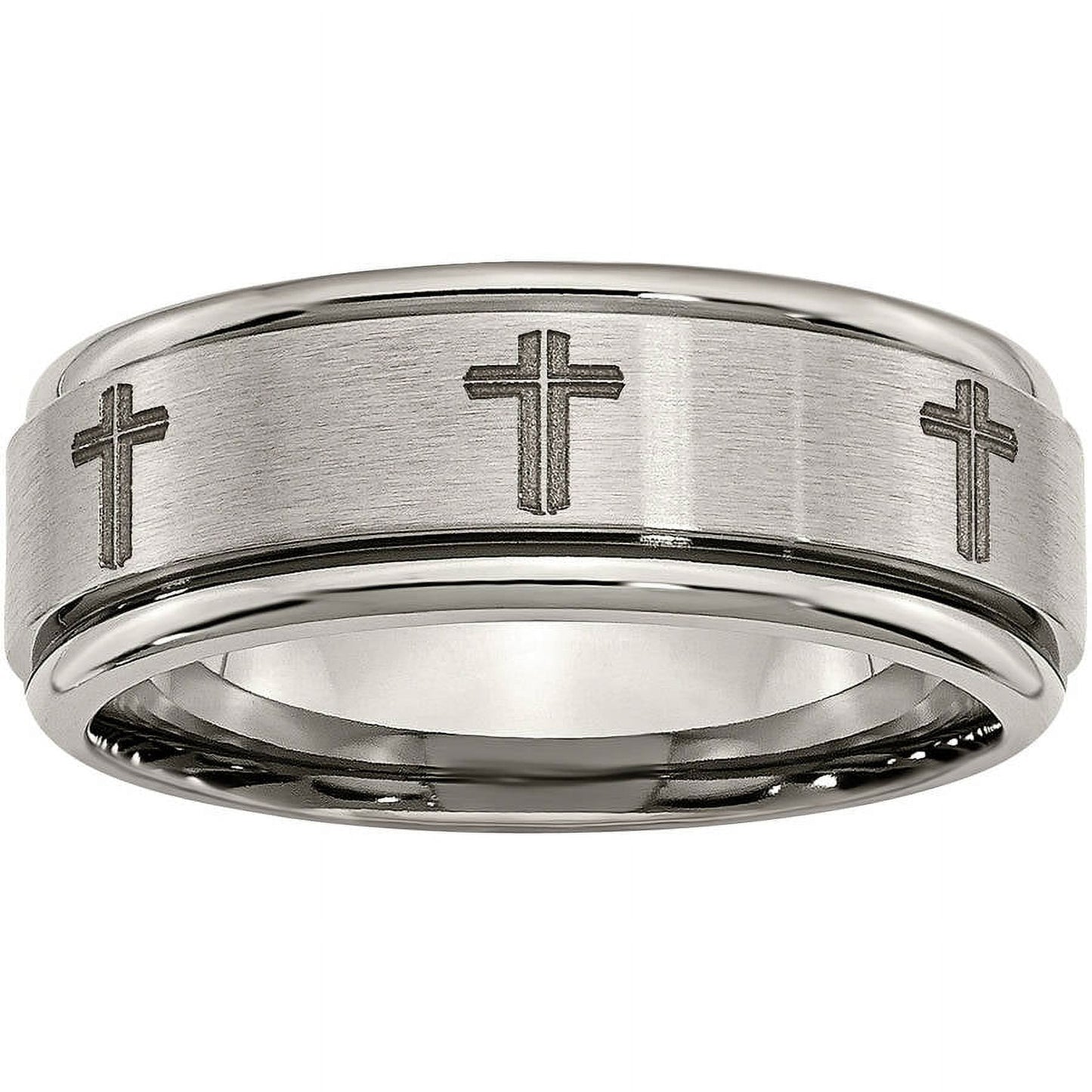 Titanium Ridged Edge 8mm Laser Design Brushed & Polished Band