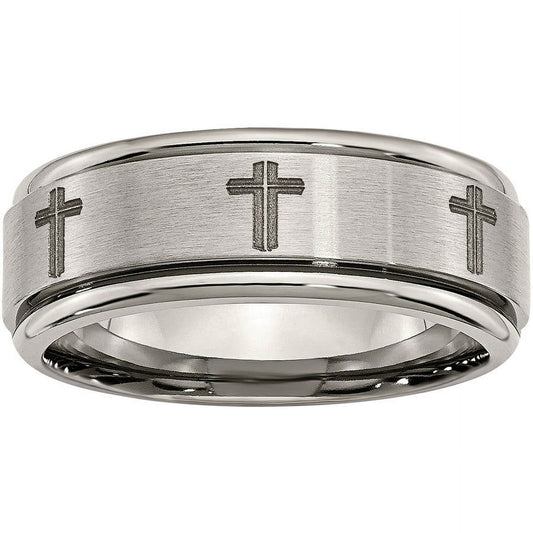 Titanium Ridged Edge 8mm Laser Design Brushed & Polished Band