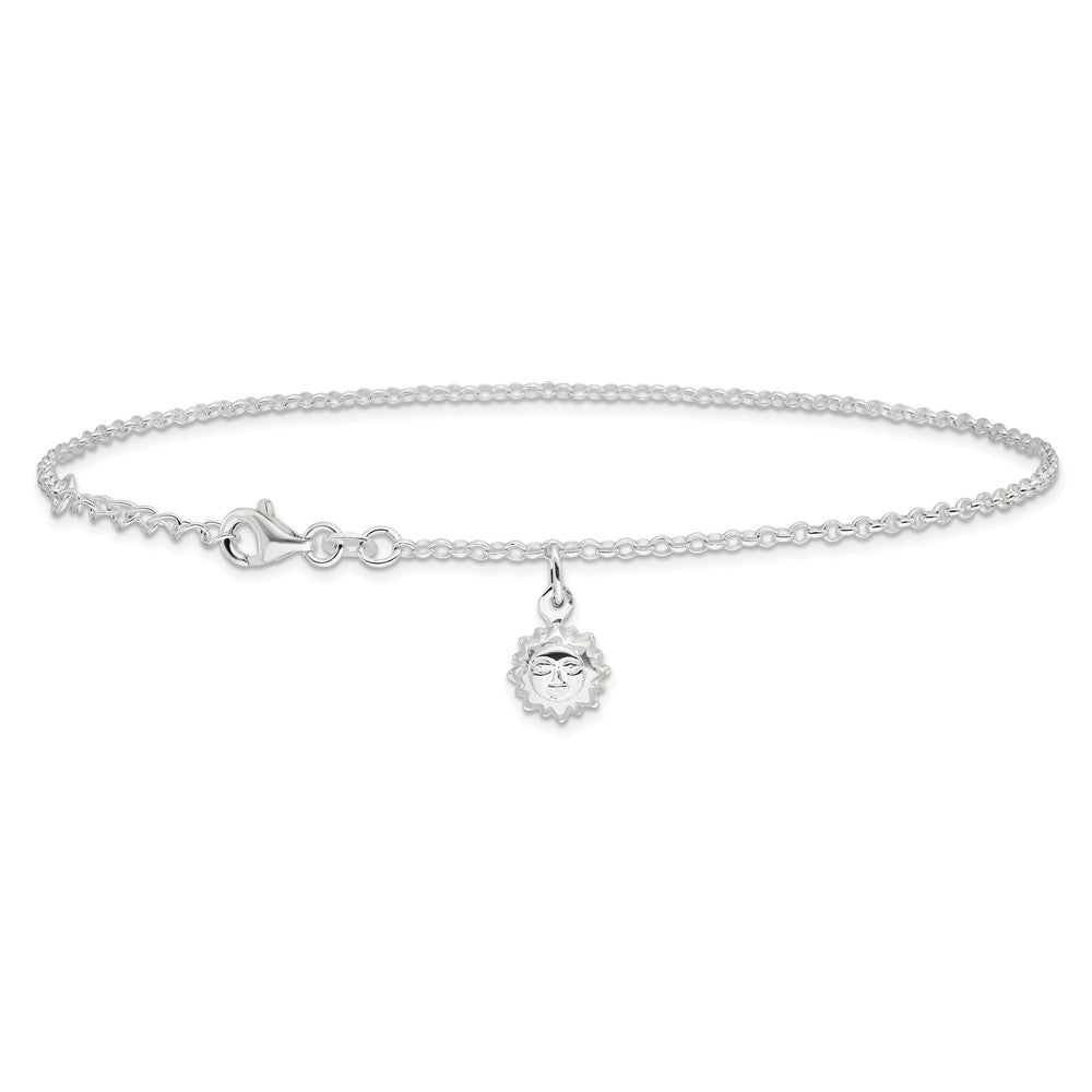 Sterling Silver Sun 10 inch Plus 1 inch Ext. Anklet 10 inches