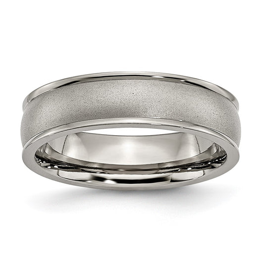 Titanium Brushed Center 6mm Ridged Edge Band Size - 9.5