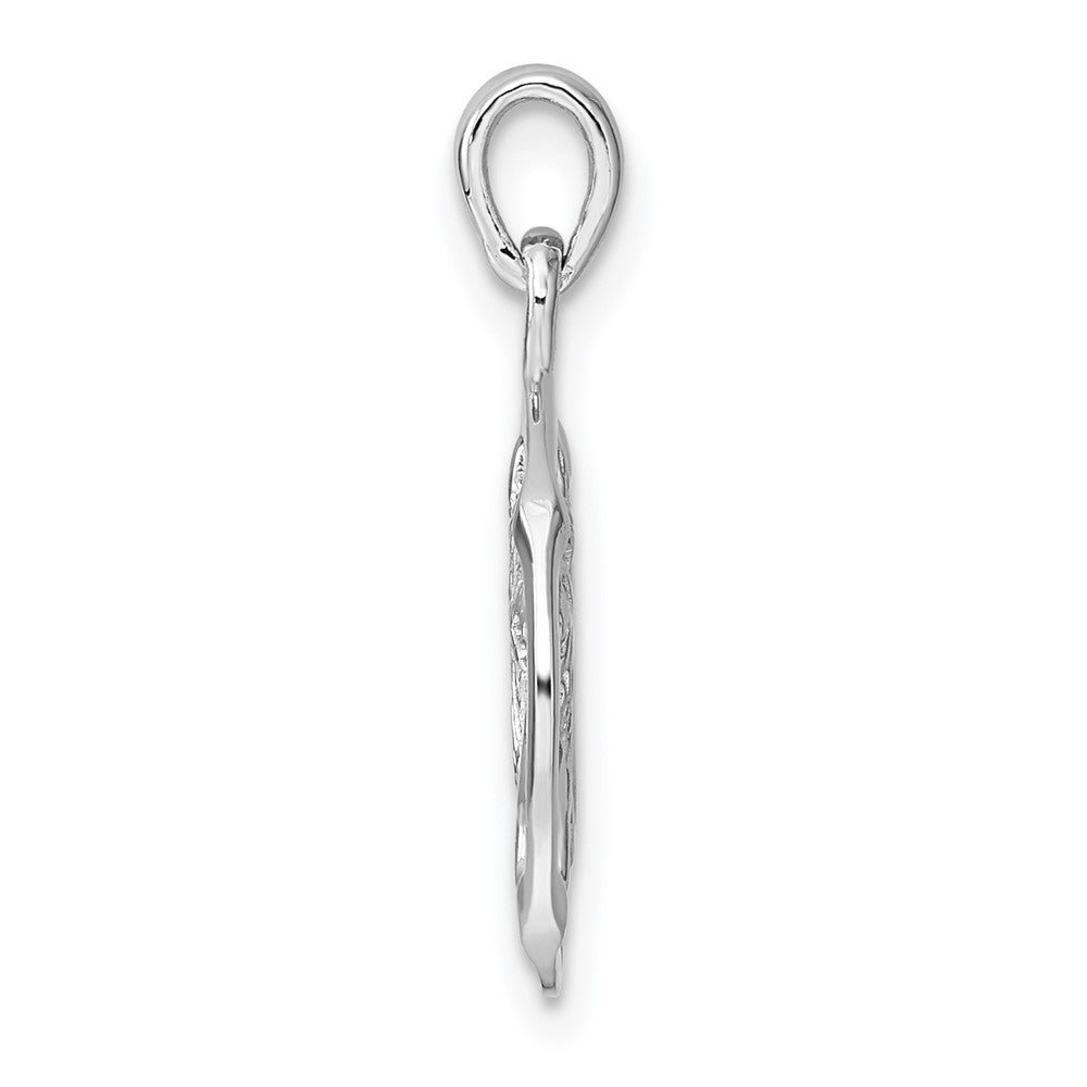 Sterling Silver Rhodium-plated Polished Reversible Leo Lion in Circle Zodiac Pendant