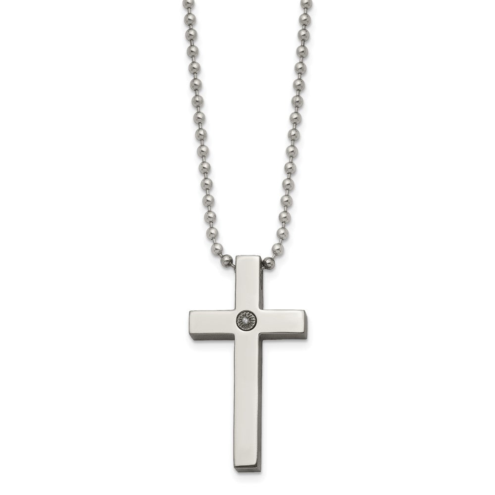 Titanium Polished 1/2pt. Diamond Cross 22in Necklace