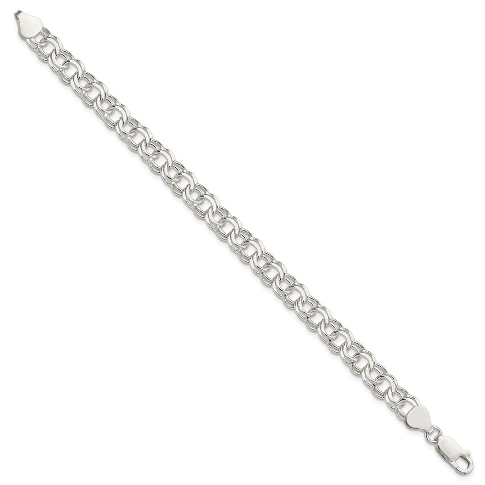 Sterling Silver 7.6mm Double Link Charm Bracelet 7 inches