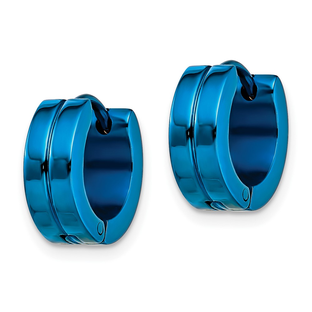 Stainless Steel Polished Blue IP-plated 5mm Hinged Hoop Earrings