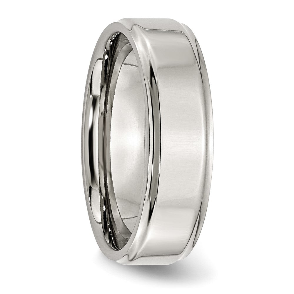 Stainless Steel Polished 7mm Ridged Edge Band Size - 11