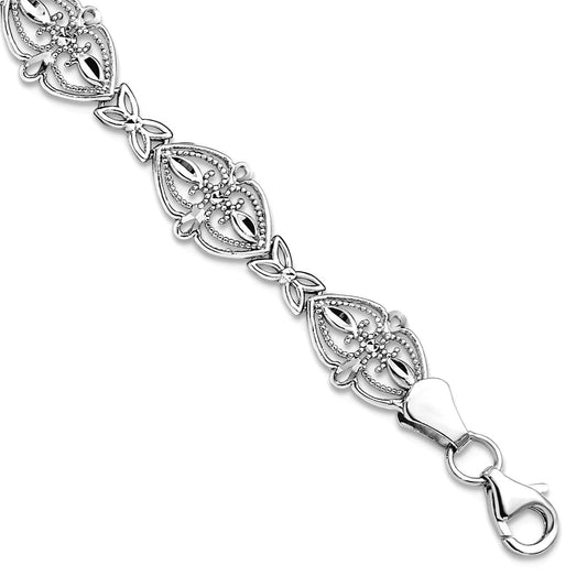 14k White Gold Fancy Lobster Closure Bracelet 7 Inch Link-Bracelet for Women - 5.0 Grams