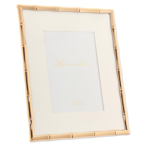 8x10 High Quality Polished Gold Cast Metal Picture Frame - Bamboo Design with Mat for 5x7