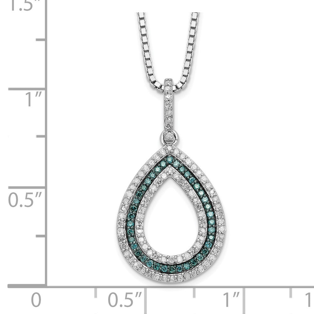 White Night Sterling Silver Rhodium-plated Blue and White Diamond Teardrop 18 Inch Necklace with 2 Inch Extender 18 Inches