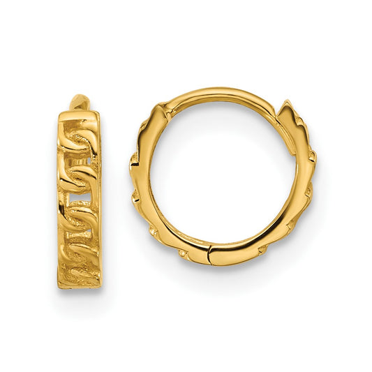 14K Polished Curb Link Round Hinged Hoop Earrings