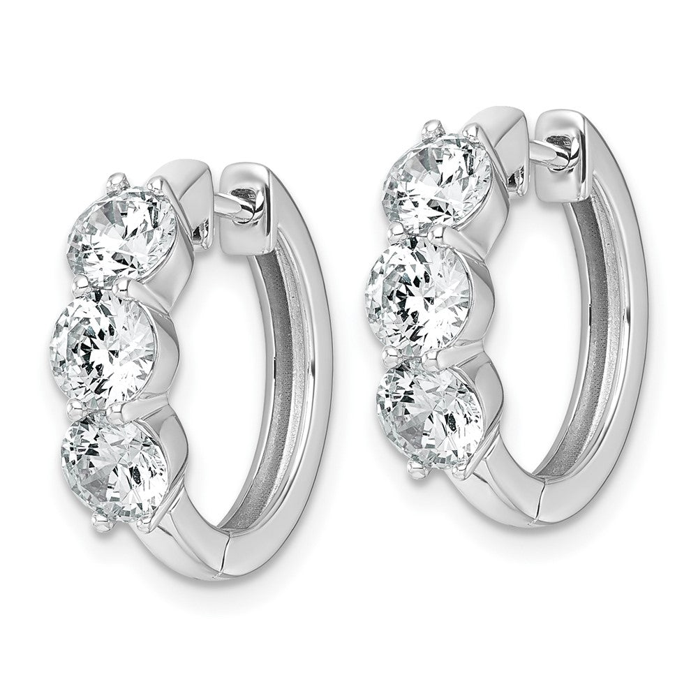 True Origin 14K White Gold 3 Carat Lab Grown Diamond VS+ F+ Three-Stone Hinged Hoop Complete Earrings