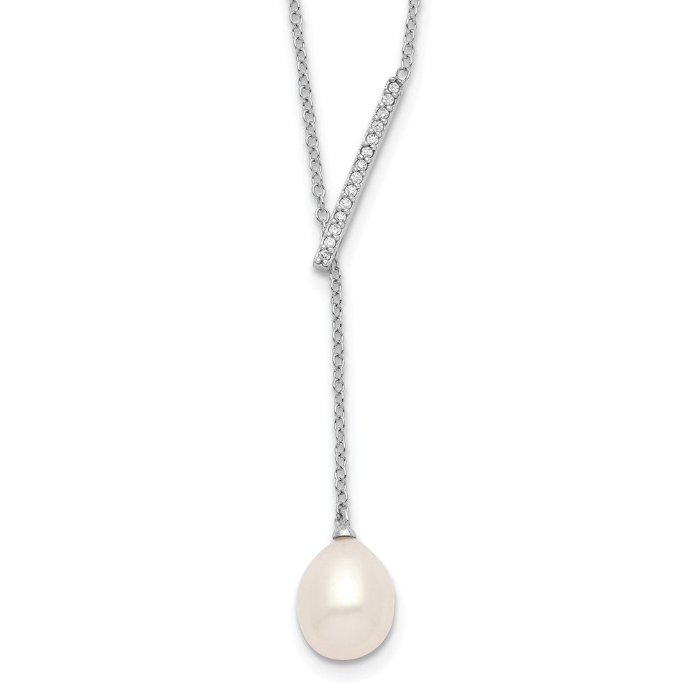 Sterling Silver Rhodium-plated CZ Bar/FWC Pearl w/2in ext Necklace 16 Inches