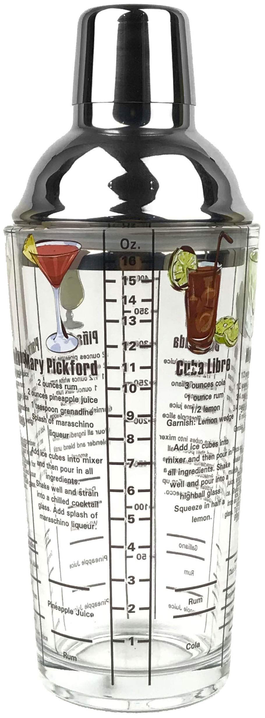 16 ounce Rum Recipes Printed Glass Cocktail Shaker Q-GM22647