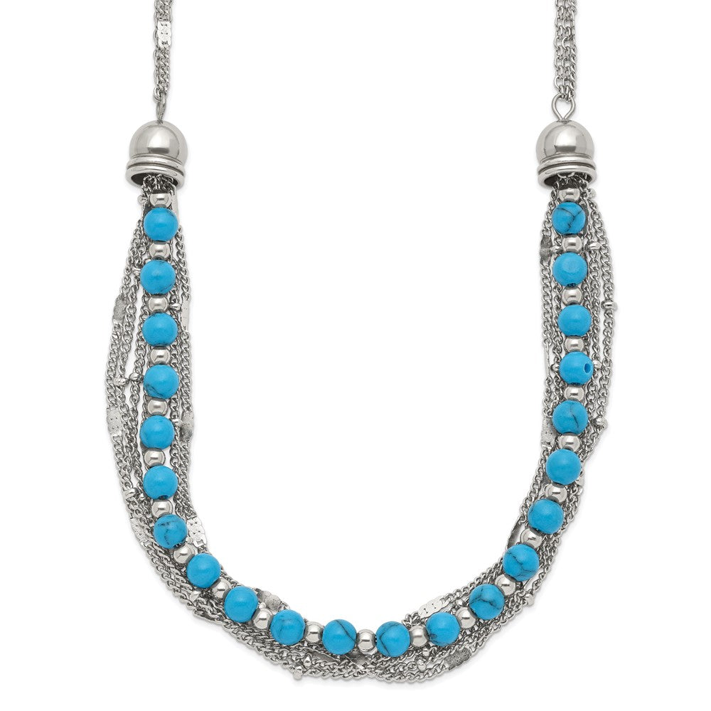 Stainless Steel Polished Reconstructed Turquoise 20.75in w/2in ext Necklace