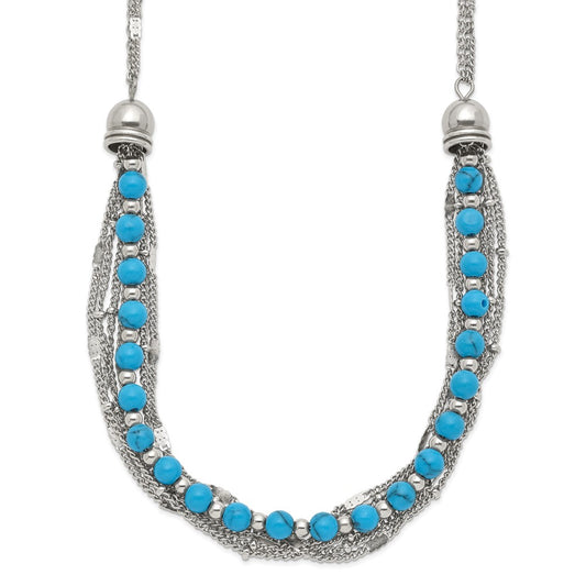 Stainless Steel Polished Reconstructed Turquoise 20.75in w/2in ext Necklace
