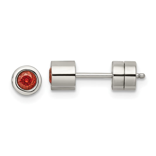 Stainless Steel Polished Red CZ July Birthstone Post Earrings
