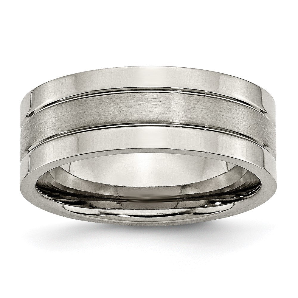 Titanium Brushed Center 8mm Grooved Band Size - 7