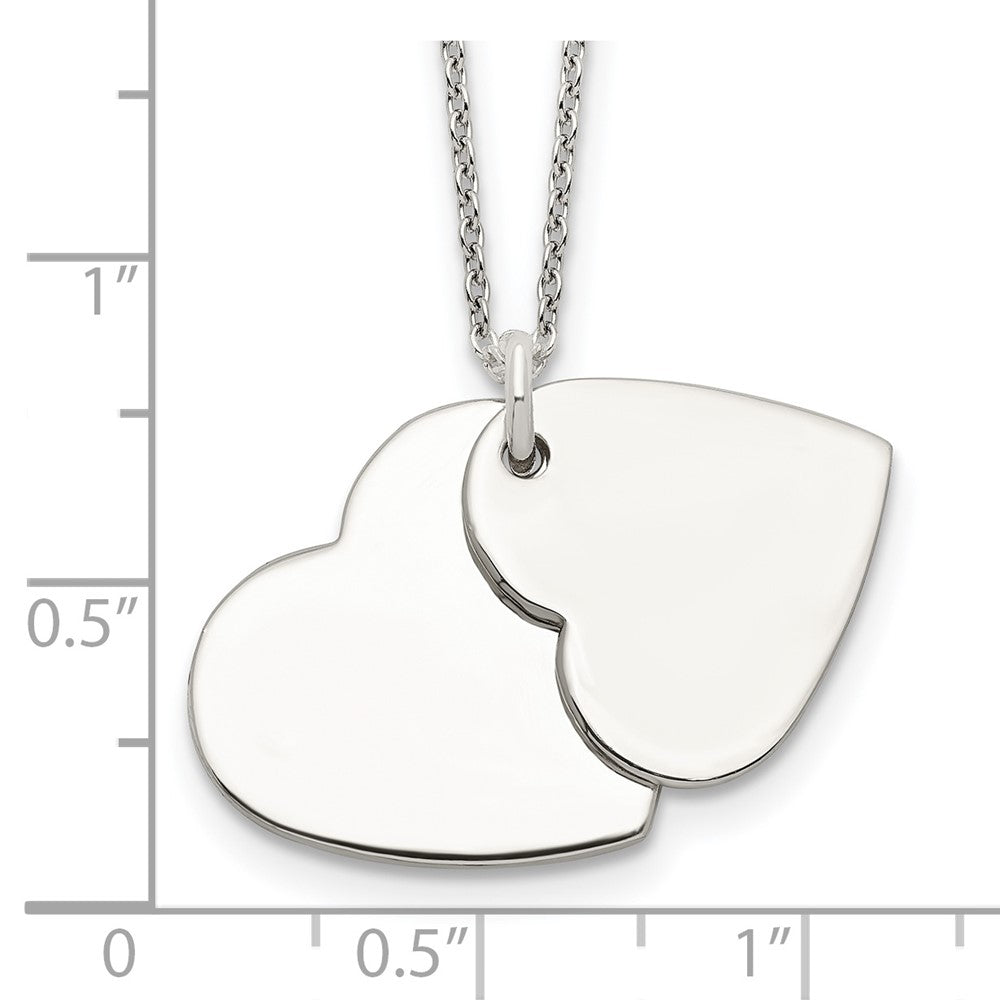 Sterling Silver Polished Double Heart Necklace 18 Inches