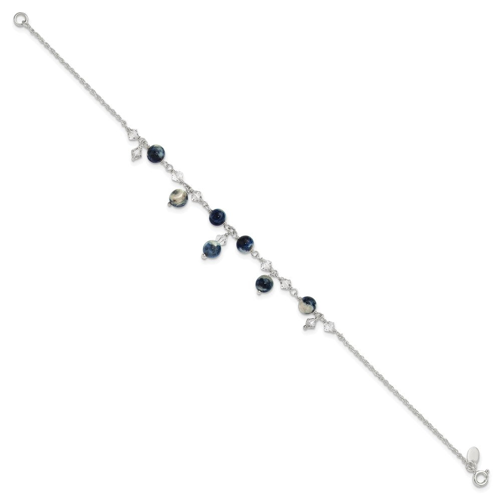 Sterling Silver 9 inch Shadow Crystal & Lapis Anklet 9 inches