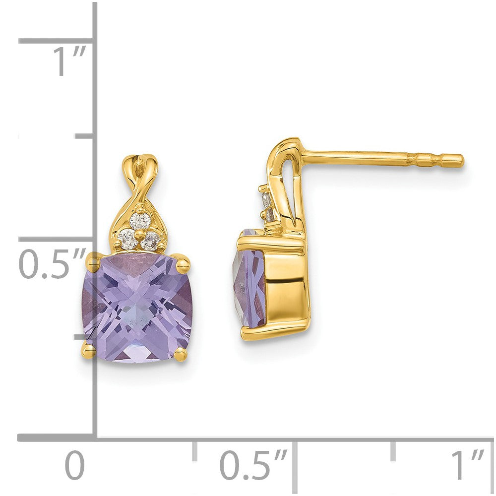 14K Yellow Gold Synthetic Checkerboard Amethyst & Diamond Earrings (February)
