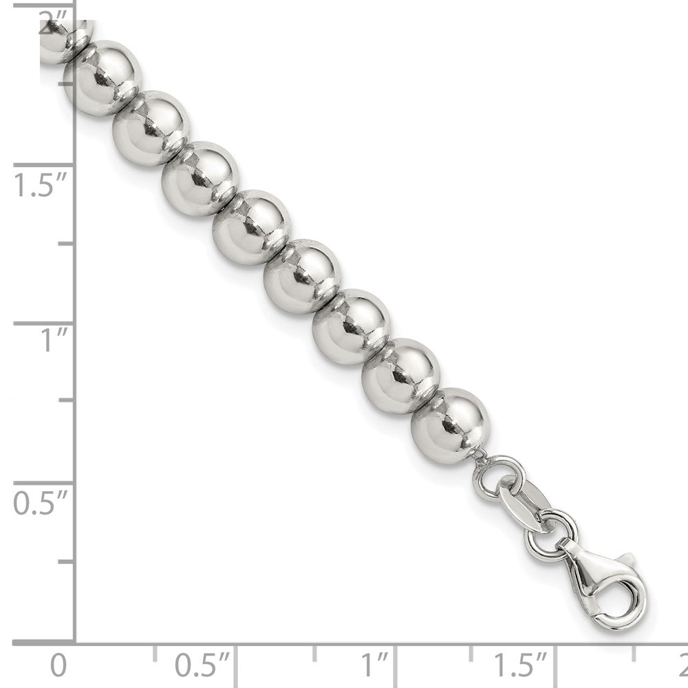 Sterling Silver Rhodium-plated 6mm Beaded 7.5in Bracelet 7.5 inches