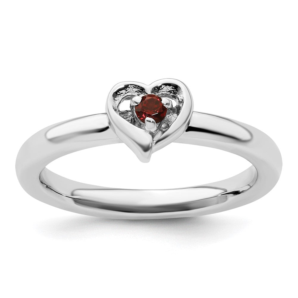 Sterling Silver Stackable Expressions Garnet Heart Ring Size -7