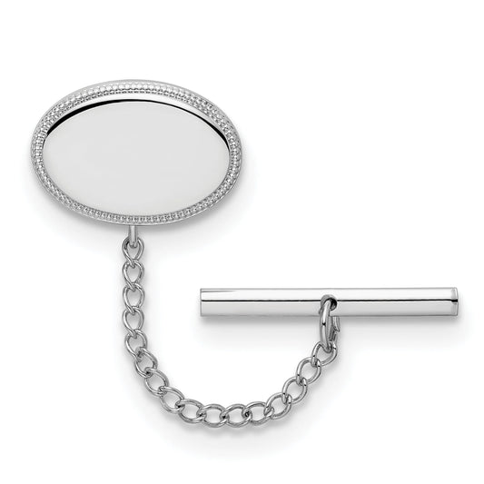 Kelly Waters Rhodium-plated Oval Beaded Engravable Tie Tac with Safety Chain Q-KW604