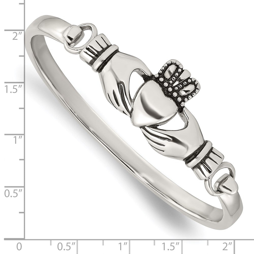 Stainless Steel Antiqued and Polished Claddagh Bangle 6.75 inches