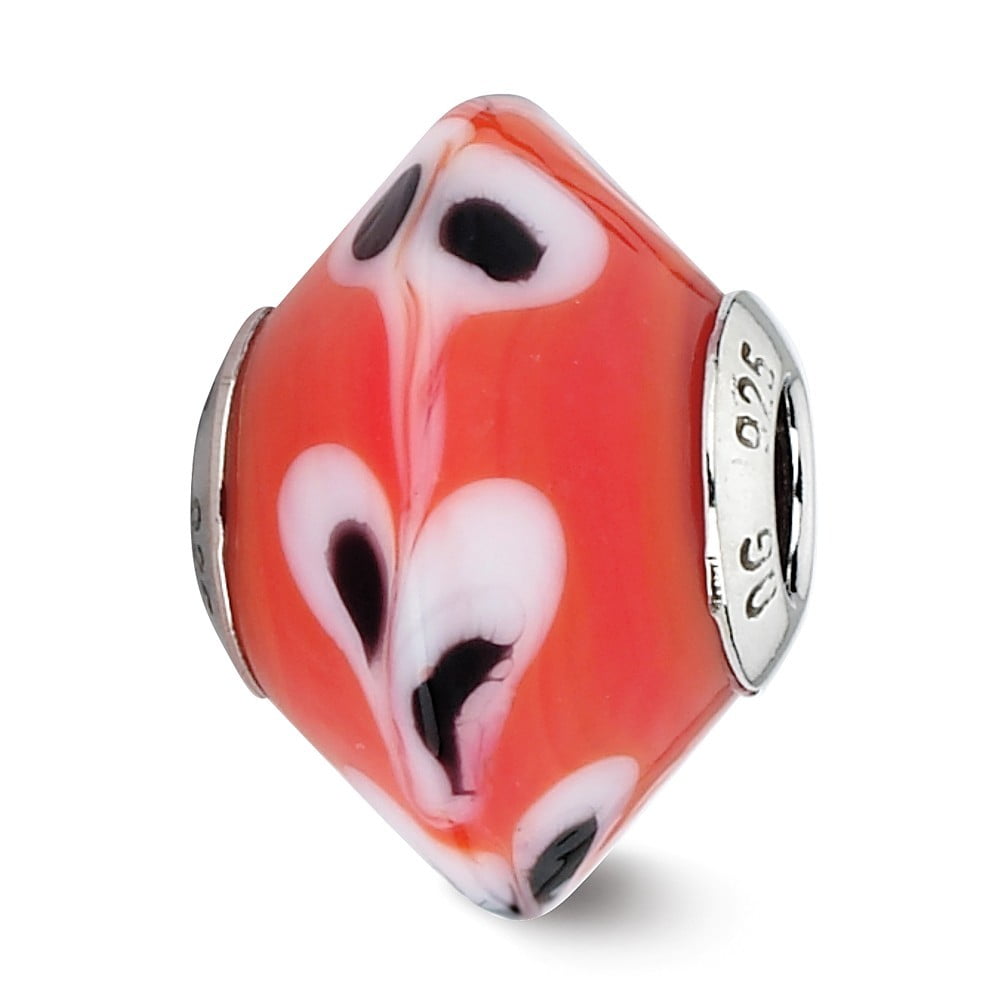 Sterling Silver Reflections Red w/ Dots Italian Murano Glass Bead