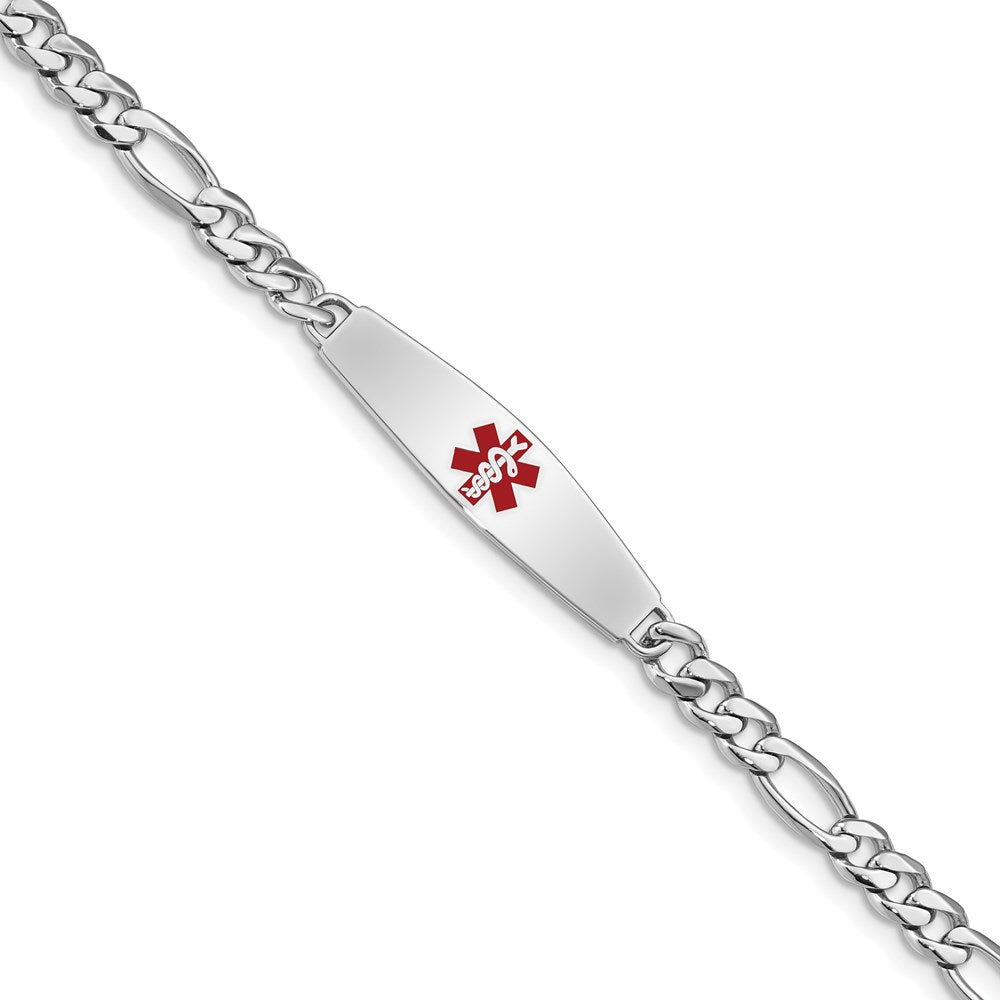 Sterling Silver Rhodium-plated Medical ID Figaro Link Bracelet 7 inches