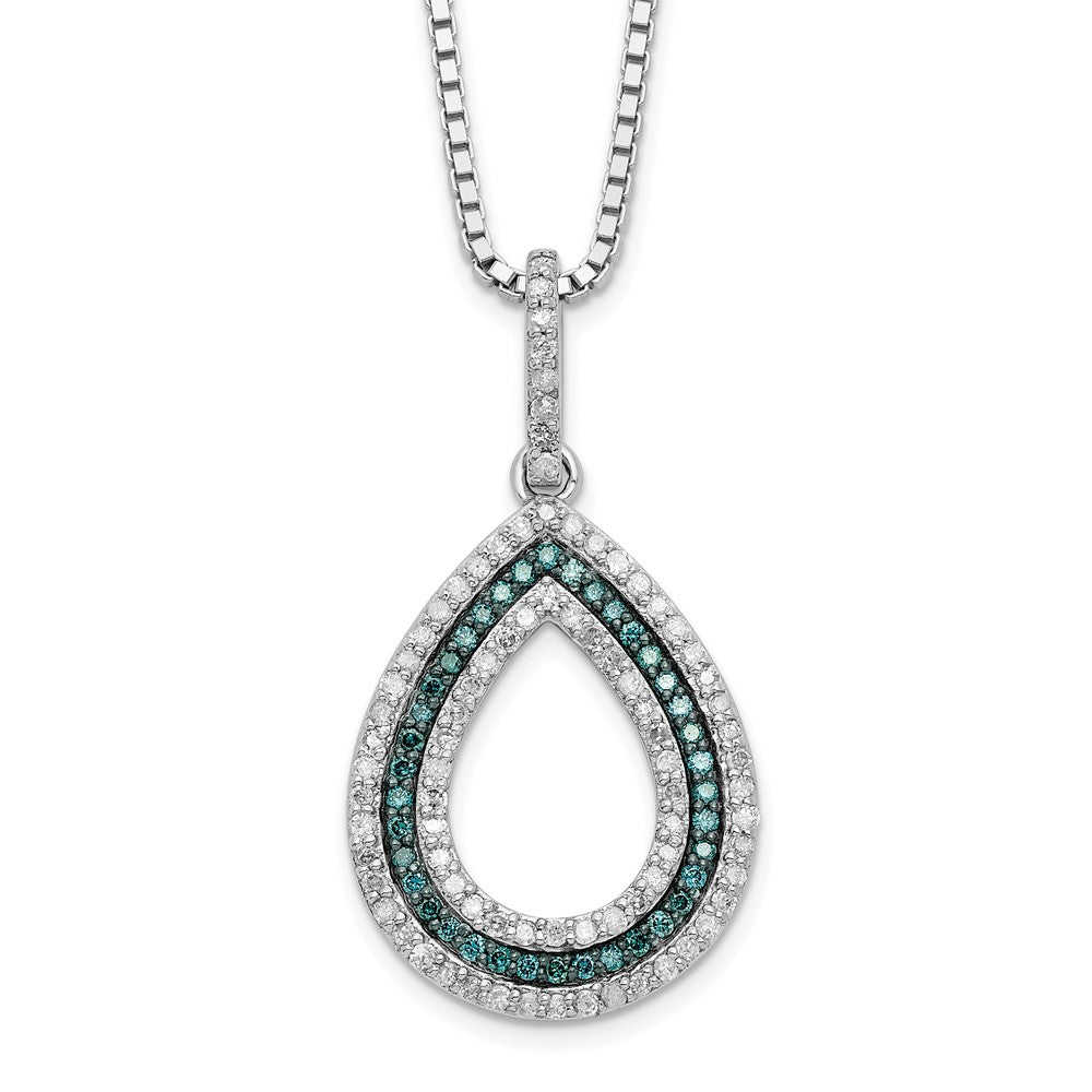 White Night Sterling Silver Rhodium-plated Blue and White Diamond Teardrop 18 Inch Necklace with 2 Inch Extender 18 Inches