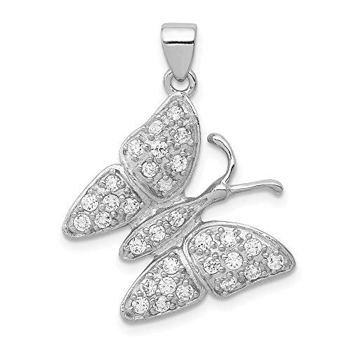 Sterling Silver Rhodium-plated CZ Butterfly Pendant