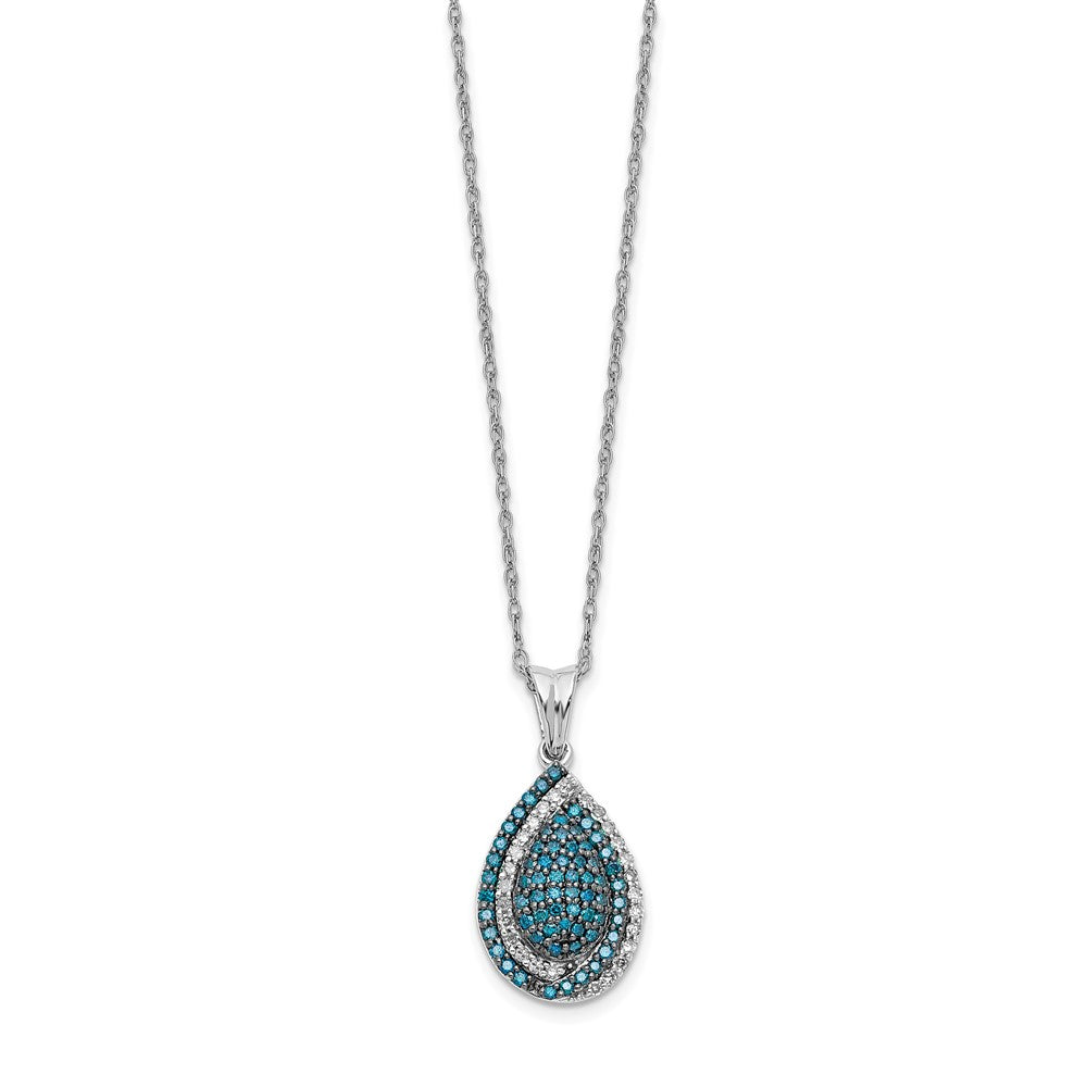 14k White Gold Blue and White Diamond Teardrop 18 in. Necklace