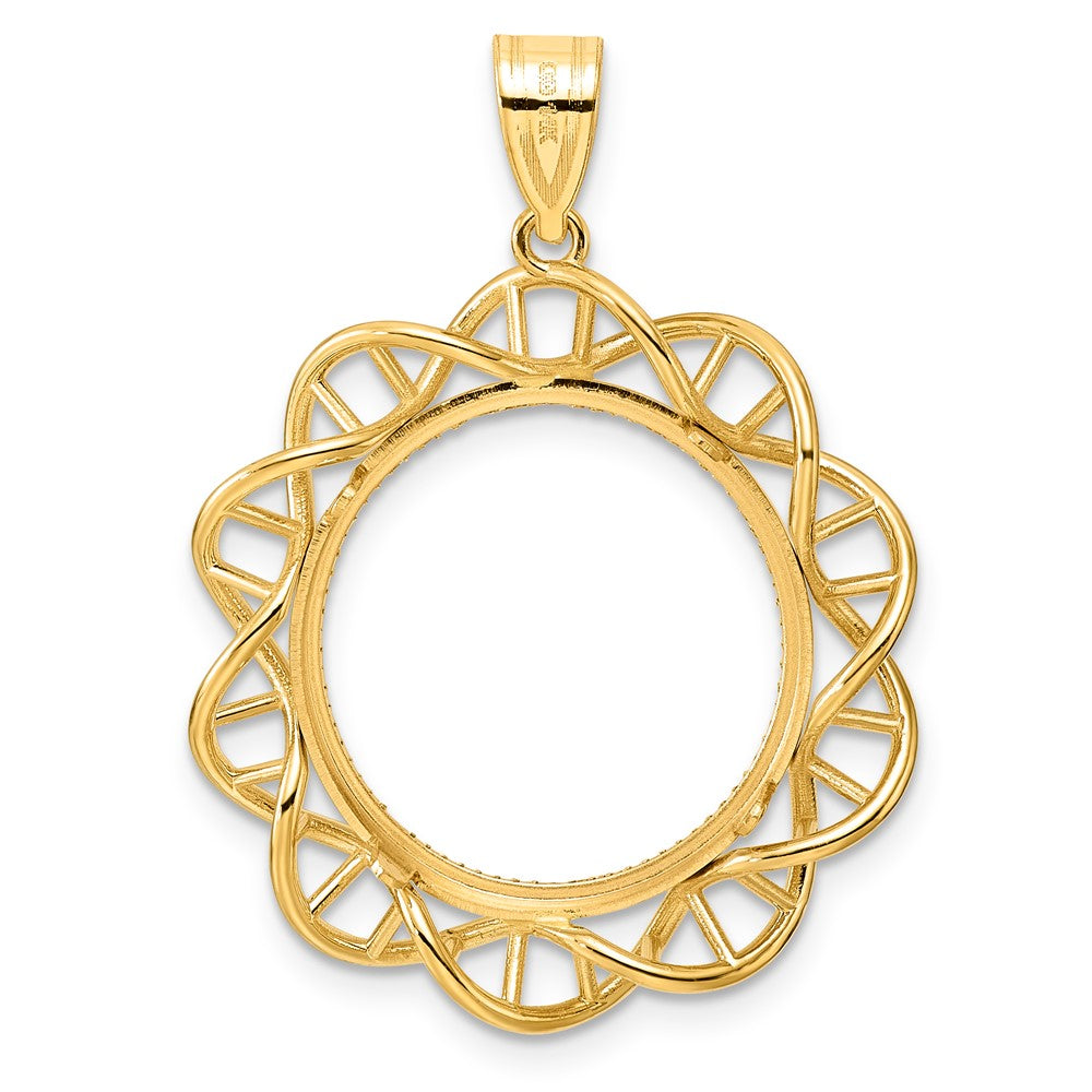 14k Diamond Cut Singapore with 18.0mm Prong Coin Bezel Pendant