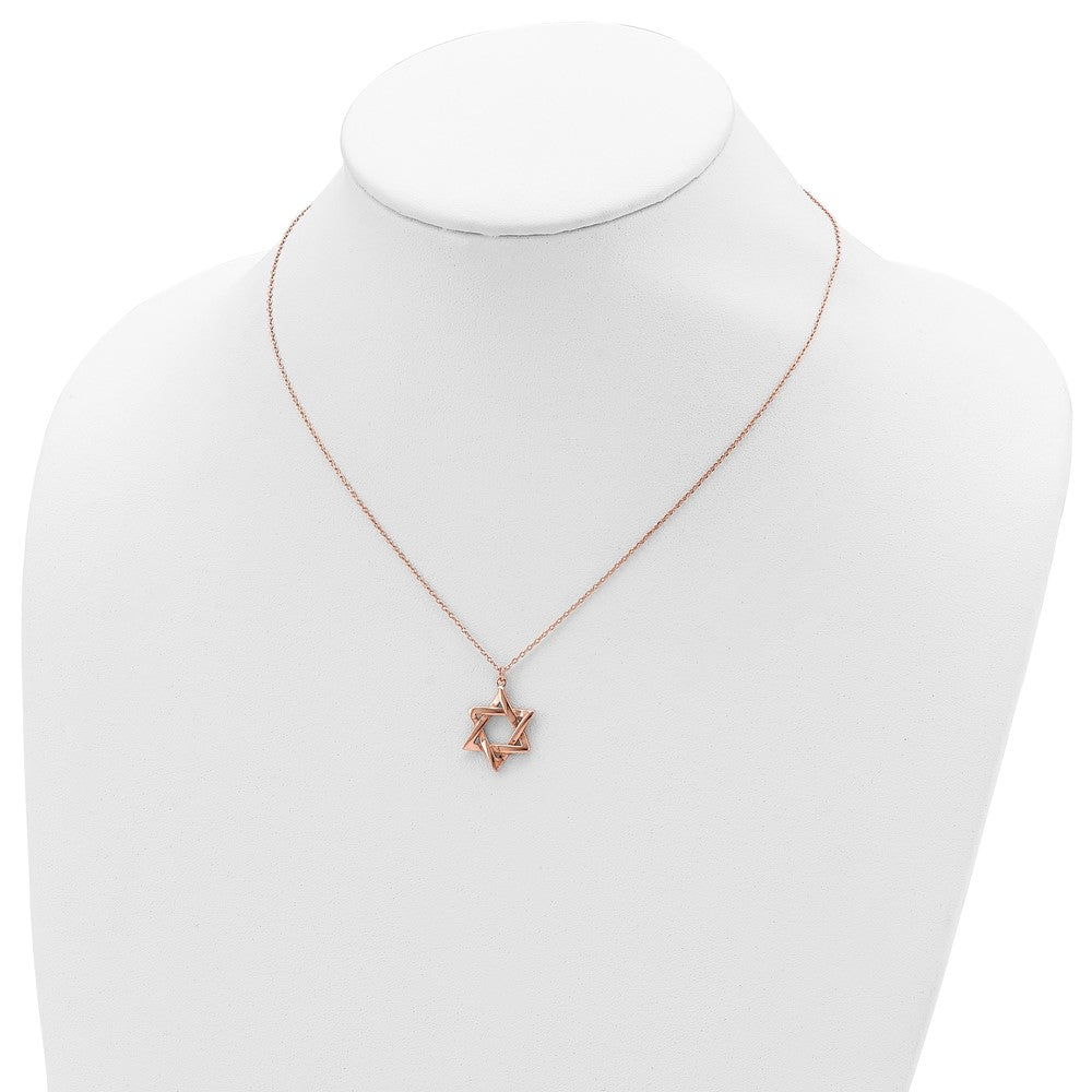 Sterling Silver Rose-tone Star of David 16.5 inch Necklace with 1 inch extension 16.5 Inches