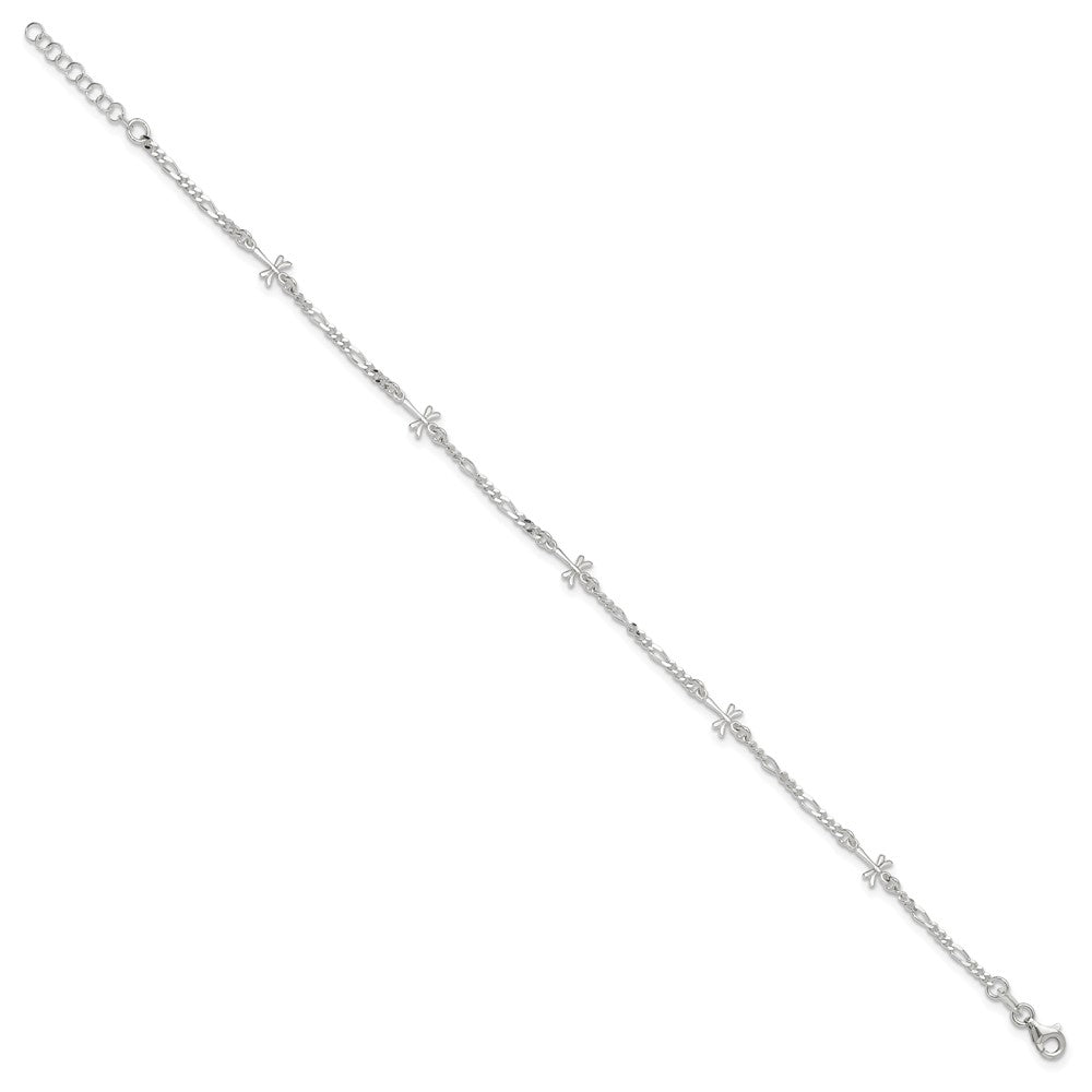 Sterling Silver Polished Dragonfly 8in Plus 1in ext. Anklet 9 inches