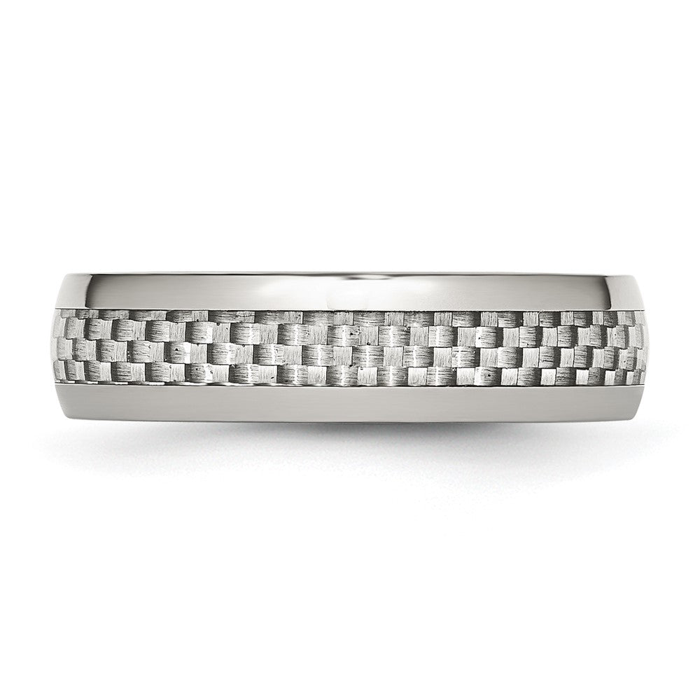 Stainless Steel Polished w/ Grey Carbon Fiber Inlay 6mm Band Size - 10.5