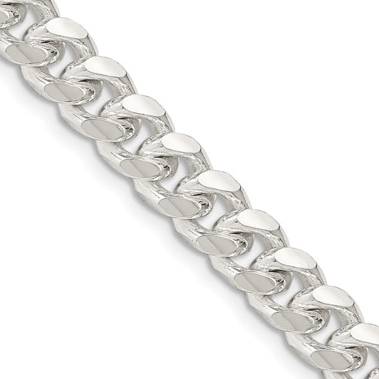Sterling Silver 7.35mm Domed w/ Side D/C Curb Chain 22 Inches