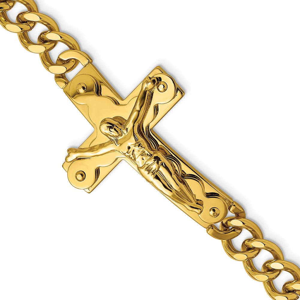 Stainless Steel Polished Yellow IP-plated Crucifix 8.25in Bracelet 8.25 inches