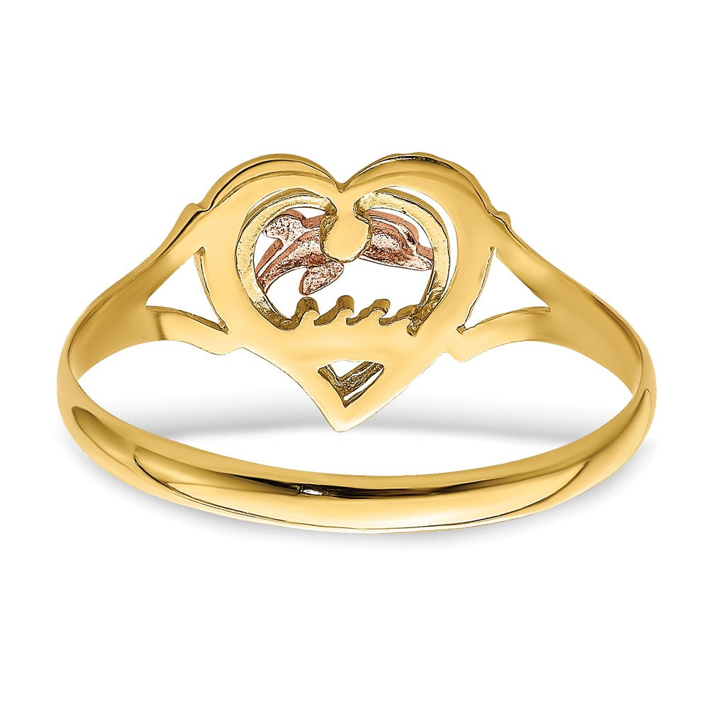 14K Yellow and Rose Gold W/Rhodium Dolphin In Heart Ring Size 7