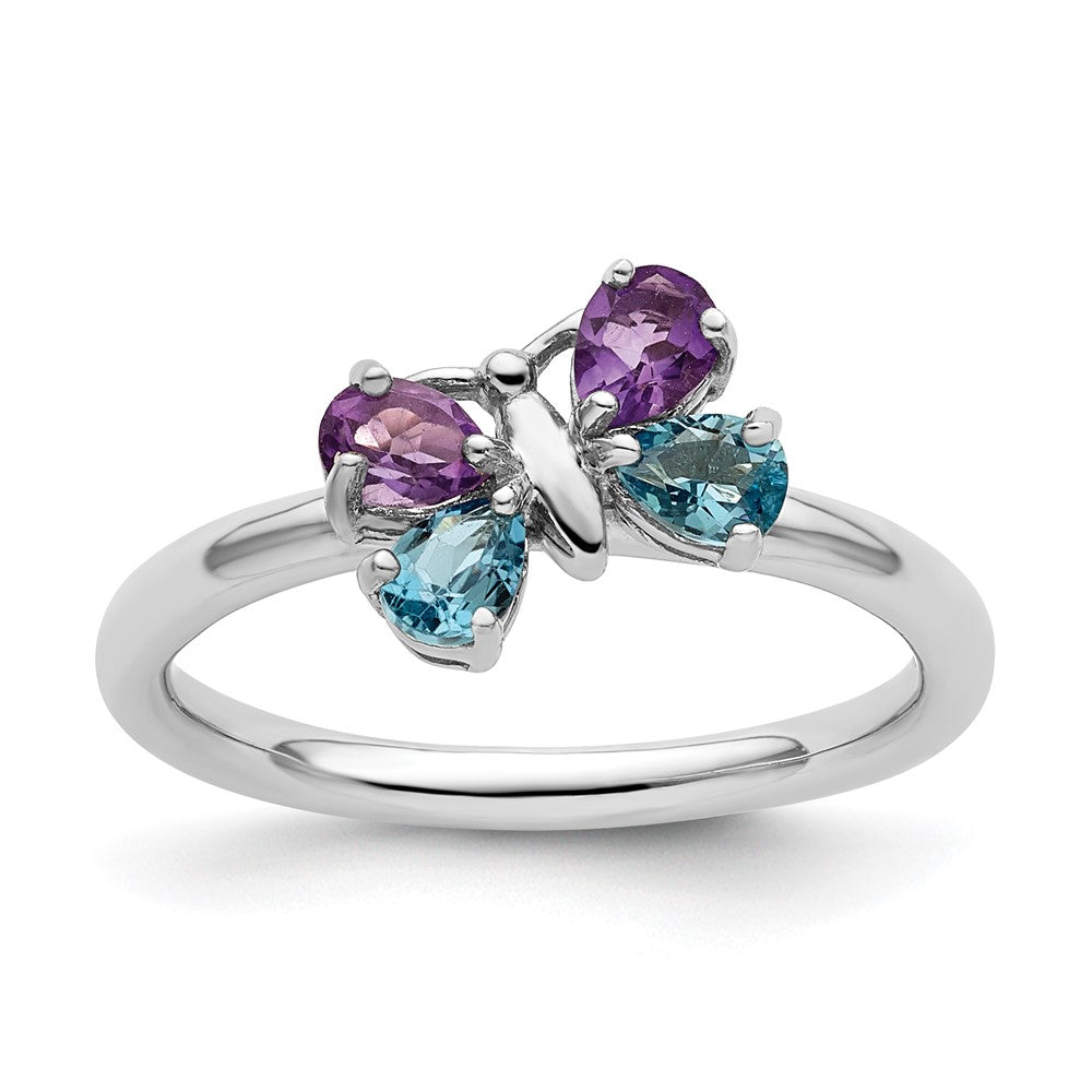 Sterling Silver Stackable Expressions Polished BT & AM Butterfly Ring Size -7