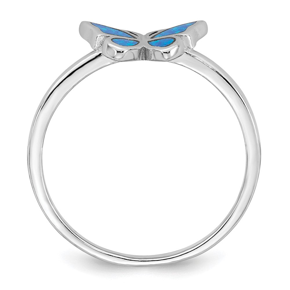 Sterling Silver Rhodium-plated Polished Blue Lab Created Opal Butterfly Size 7 Ring