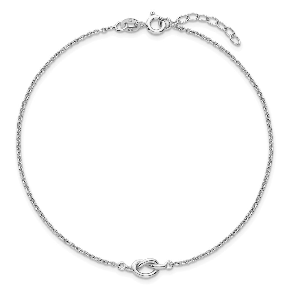 Sterling Silver Rhodium-plated Polished Knot 9 Inch with 1 Inch Extension Anklet