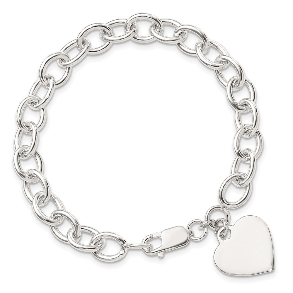 Sterling Silver Engraveable Heart Fancy Link Bracelet 7.25 inches