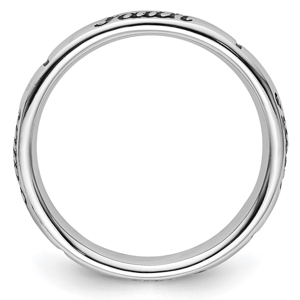 Sterling Silver Stackable Expressions Black Enamel Faith Ring Size -5