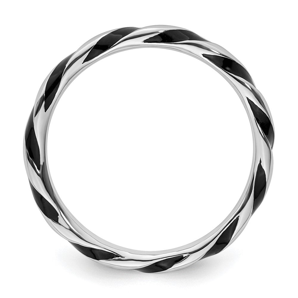 Sterling Silver Stackable Expressions Twisted Black Enameled Ring Size -7