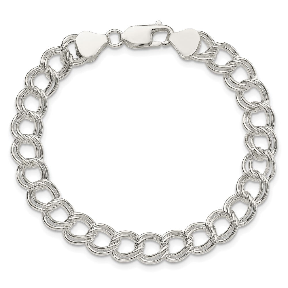 Sterling Silver 7.75mm Solid Double Link Charm Bracelet 8 inches