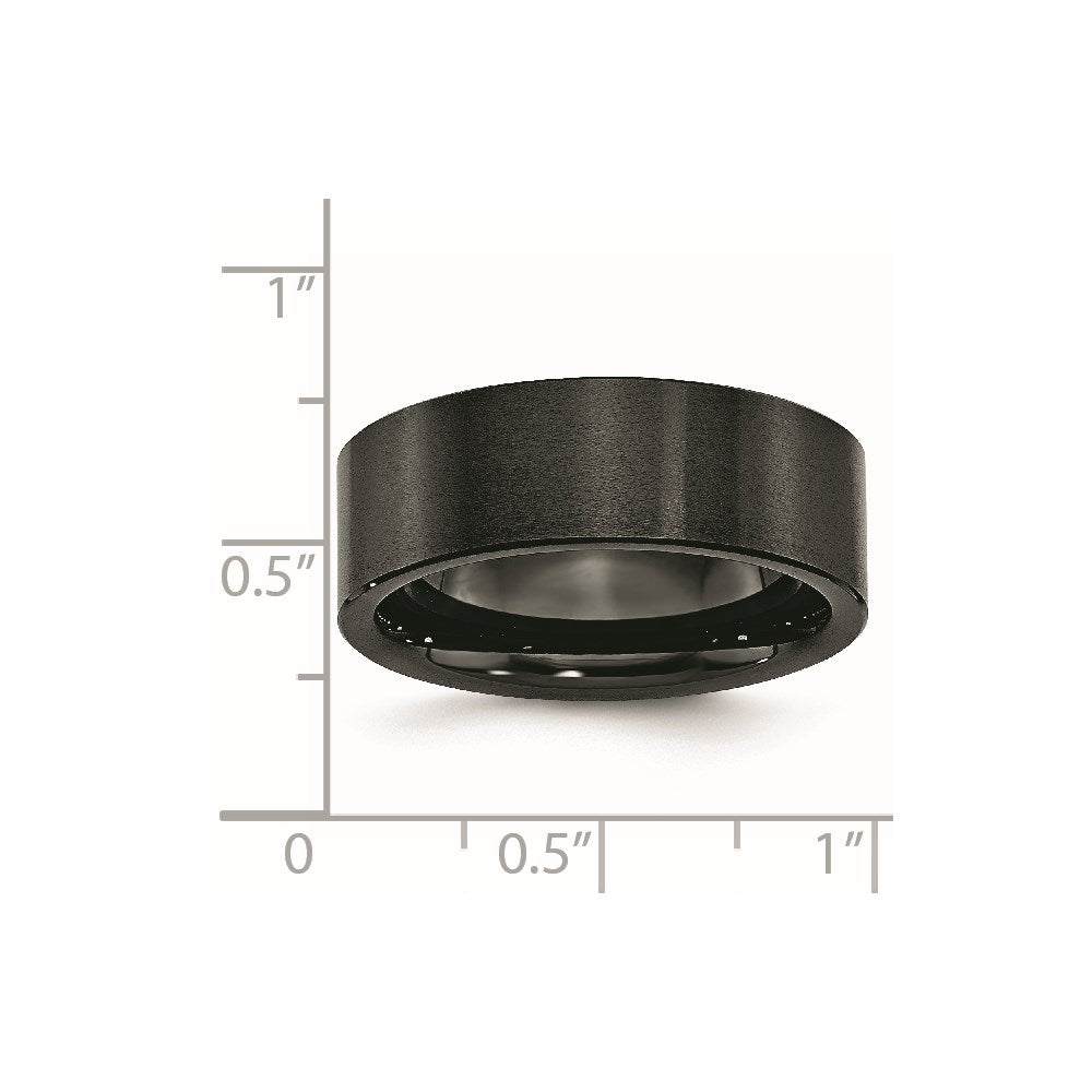 Black Ceramic Flat 8mm Brushed Band Size - 12.5